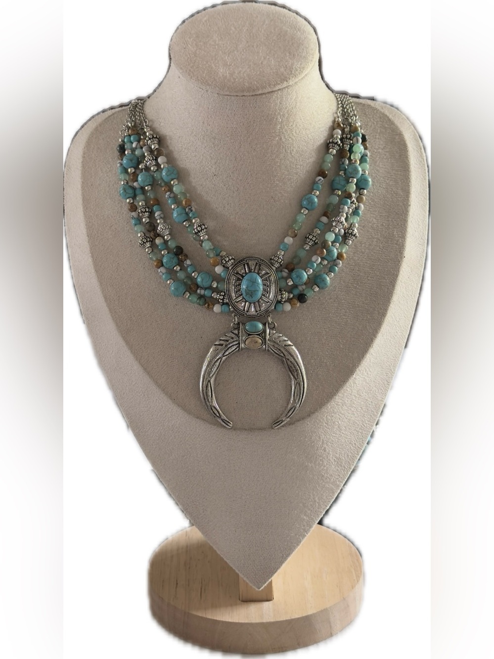 11”Shyanne Turquoise Beaded Multi-Strand Necklace with Silver Horn Pendant